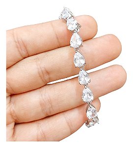 Pulseira Bracelete Prata Pedra Zircônia Noiva Debutante Gota