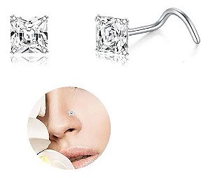 Piercing Nariz Nostril Quadrado Pedra Zirconia 3mm Furtacor