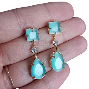 Brinco Zirconia Dourado Pedra Verde Tiffan Festa Madrinha