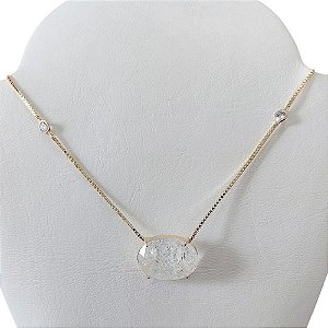 Colar Pedra Zirconia Fusion Oval Dourado Semijoia Model Tiff