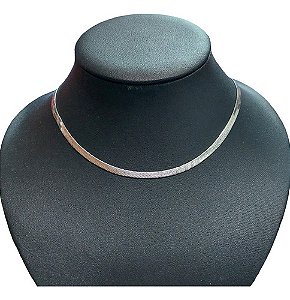 Colar Fita Laminado Pele De Cobra Prata Aço Inoxidável 4 Mm