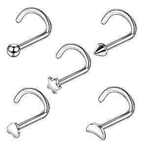 Kit 5 Piercing Nariz Nostril Atacado Coração Estrela Lua Bol