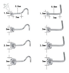 Kit 8 Piercing Nariz Nostril Atacado Pedra Zirconia Pt D Luz