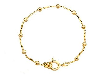 Pulseira Folheada A Ouro 18k Semi Joia Com Bolinhas - Adulto
