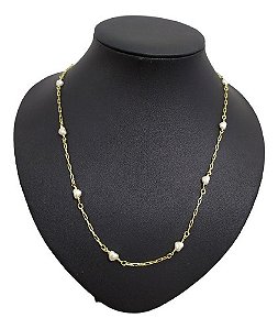 Maxi Colar Com Pérola De Coração Folheado Ouro 18k 80 Cm