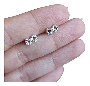 Brinco Infantil Infinito Pedra Zirconia Dourado Prata 2 Furo