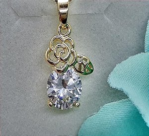 Colar Ponto De Luz C Flor Zirconia Dourado F. Ouro 18k