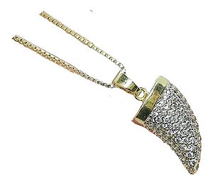 Colar Dente De Tigre Zirconia Dourado F Ouro 18k Semi Joia