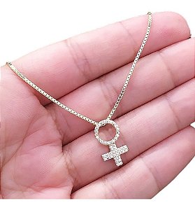 Colar Símbolo Feminino Pedra Zirconia Folheado