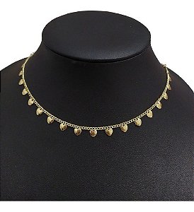 Colar Chocker Coração F. Ouro 18k Dourado Semi Joia 40 Cm