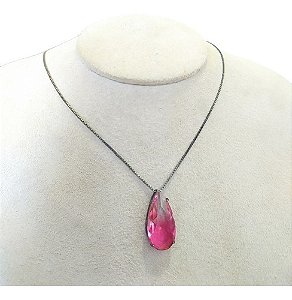 Colar Gota Grande Zirconia Rosa Degradê Rodio Negro Rainbow
