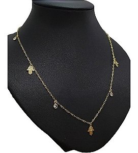 Colar Mandala Hamsá Mão De Fátima Pedra Zirconia Semi Joia