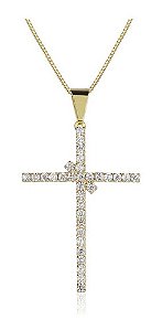 Colar Cruz Crucifixo Noiva Zirconia Dourada Folheada A Ouro