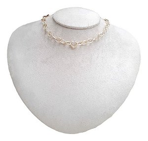 Colar Corrente Mosquetão Pedra Zirconia Coração Semijoia