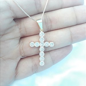 Colar Cruz Crucifixo Noiva Zirconia Dourada Folheada A Ouro