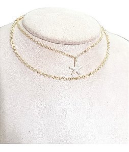 Colar Chocker Duplo Estrela Do Mar Folheado Ouro C Garantia