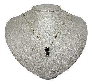 Colar Tiffan Zirconia Preta Geométrico Semi Joia 18k