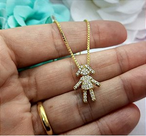 Colar Menina Pedra Zirconia Dourado F. Ouro 18k Semi Joia