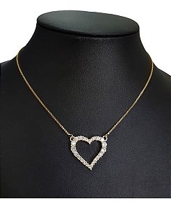 Colar Coração Com Pedra De Zirconia Dourado Folheado A Ouro