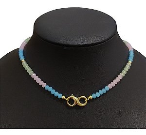 Colar Infinito Pedra Cristal Colorido F. Ouro18k Dourado