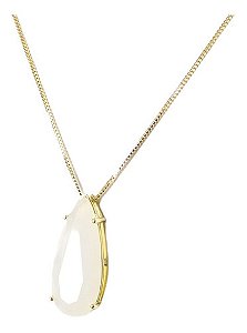 Colar Pedra Zirconia Gota Branca Leitosa Folheado Ouro 18k