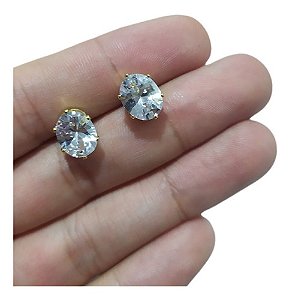 Brinco Pedra Zirconia Oval Folheado A Ouro 18k Antialérgico