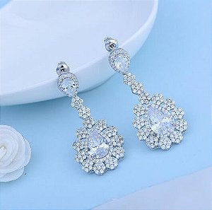 Brinco Noiva Pedra Zirconia Prata Festa Debutante Luxo
