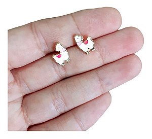 Brinco Infantil Lhama Dourado Folheado Ouro 18k Antialérgico