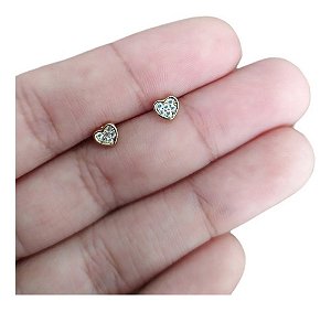 Brinco Infantil Pequeno Coração Pedra Zirconia F. Ouro 18k