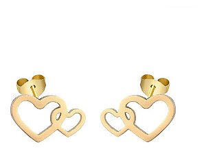 Brinco Infantil Aço Cirúrgico Coração Duplo Folheado Ouro 18