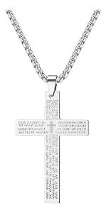 Corrente Masculina Aço Inox Pingete Cruz Preta Prata 60 Cm