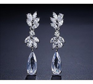 Brinco Noiva Zirconia Gota Prata Festa Madrinha Formatura