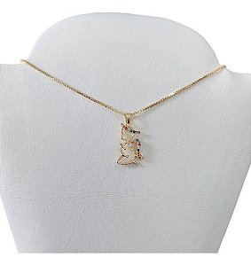 Colar Anjinho Pedra Zirconia Coloridas Folheado A Ouro 18k