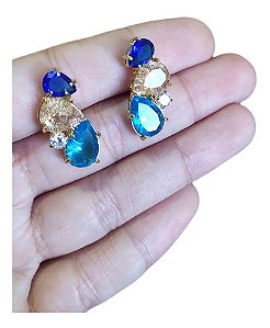 Brinco Ear Cuff Pedra Colorido Zirconia Fusion Dourado Festa