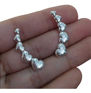 Brinco Ear Cuff  Coração Folheado A Prata Antialérgico