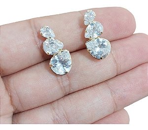Brinco Ear Cuff Pedra Zirconia Gota Dourado Festa Folheado