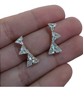 Brinco Ear Cuff Noiva Pedra Zirconia Triangulo Folheado 18k