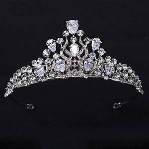 Coroa Tiara Cabelo Noiva Prata Zirconia E Strass Princesa