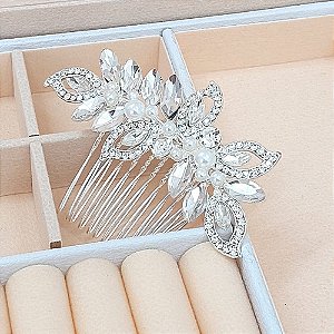 Arranjo Enfeite Cabelo Noiva Prata Strass Perola Barato