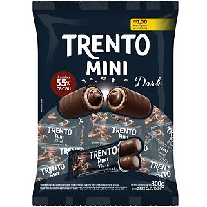 Wafer Recheado Sabor Chocolate Meio Amargo 55% Cacau Trento Mini Dark - Pacote com 800GR - Peccin