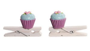 Prendedor Decorado Cupcake 3D Lilas e Azul Jogo com 4 Un - Ref 1421224 Cromus