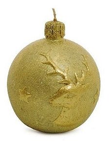 Vela de Natal Formato Bola com Desenho de Rena Ouro com 1 un - Cromus 1212694