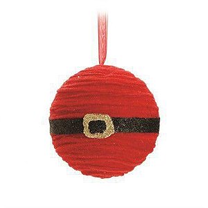 Bola de Natal Vermelha com Cinto Noel Preto 12cm - Cromus 1515626