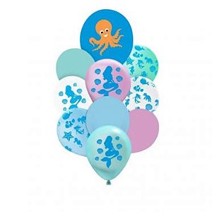 Kit Buque de Balões de Látex Festa Fundo do Mar com 10 un - Happy Day