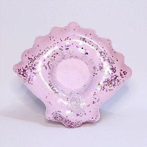 Boia Inflável Porta Copo Concha com Glitter Rosa