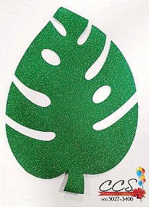 Painel Decorativo Folha Tropical Costela de Adão Verde Escuro com Glitter - 1 Un - Duplart