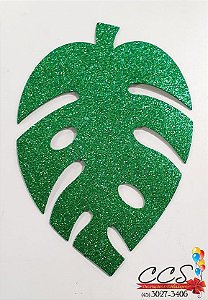 Painel Decorativo Folha Tropical Costela de Adão P Verde Escuro com Glitter - 1 Un - Duplart
