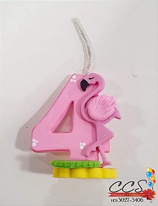 Vela de Biscuit com Aplique de Flamingo - Num 4 - Velas Kids