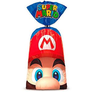 Sacola Surpresa Plástica Festa Super Mario Bros 15x29cm com 8 Un - Cromus 21010144