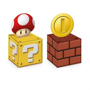 Caixa Cubo Com Aplique Festa Super Mario Bros - 6x6x6cm com 8 un - Cromus 23010885